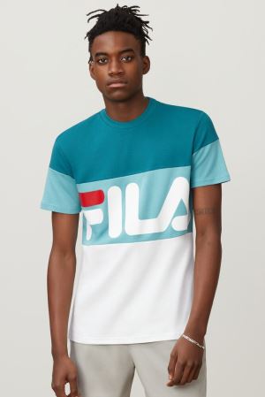 FILA Vialli Tee Shirts White / Turquoise,Mens Clothing | CA.BMHZSW915